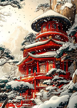 Snowy Japanese Pagoda
