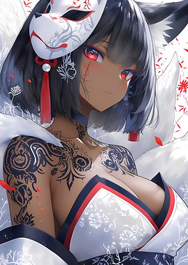 Anime Girl Fox Girl with Tattoo