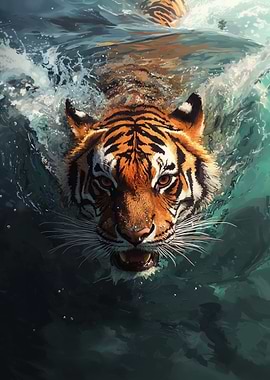 Tiger Swimming Underwater