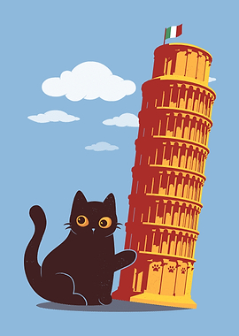 Cat and Leaning Tower of Pisa
