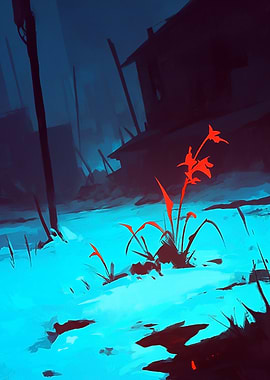 Red Flower in Blue Ruins