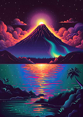 Volcano Sunset Landscape
