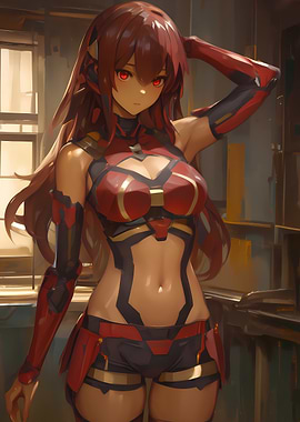 Anime Girl in Red Armor Gaming