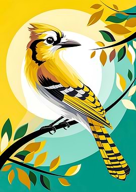 Golden Yellow Sunrise Jay Bird on Branch