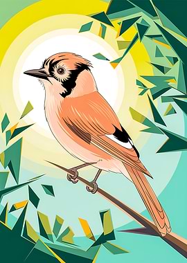 Peach Blush Jay Bird on Branch