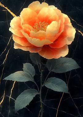 Golden Rose on Marble Japanese Landscape