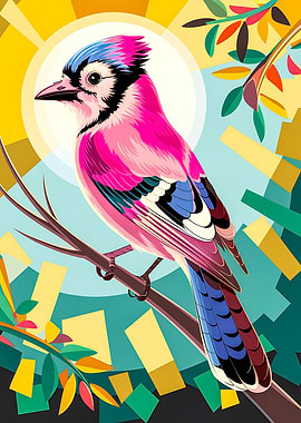 Candy Floss Pink Jay Bird Illustration