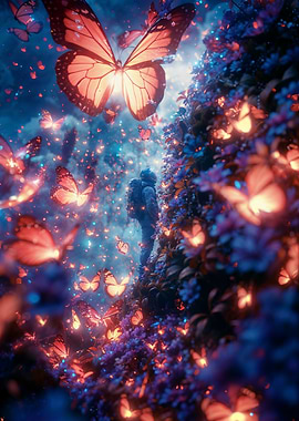 Astronaut with glowing Butterflies