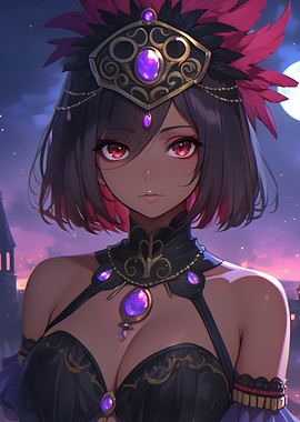 Anime Girl with Purple Gems