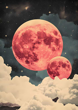 Celestial Dance of Moons in Dreamy Clouds