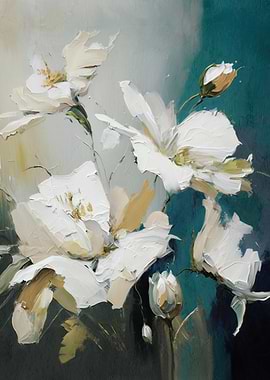 White Flowers on Teal