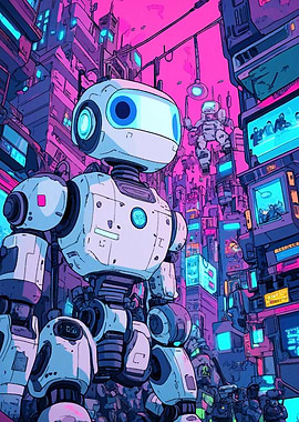 Robot in Neon City