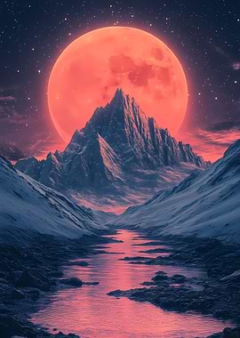 Moonlit Mountain Reflection Landscape