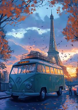 Eiffel Tower Sunset Van