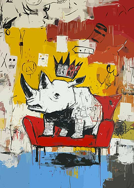 White Rhino King on Red Chair