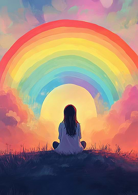 A Girl Gazing at A Rainbow