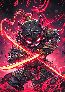 Devon Rex Cat Samurai Warrior Animal