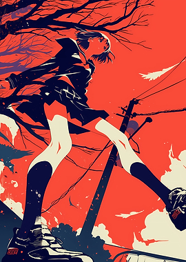 Anime Girl in Red Sky