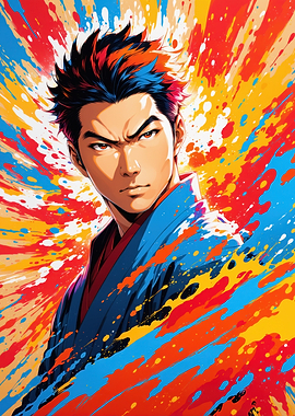 Anime Character with Colorful Background