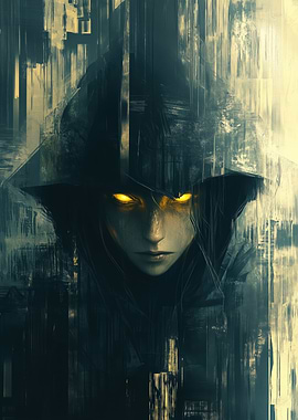 Mysterious Figure with Glowing Eyes