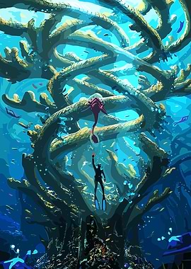 Underwater Diver and Coral