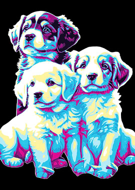 Three Puppies in Neon