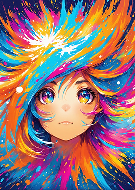 Anime Girl with Colorful Hair