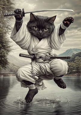 Samurai Black Cat Wall Art