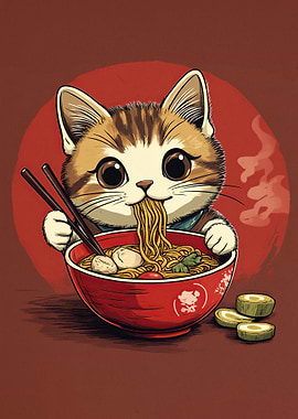 Cat Eating Ramen