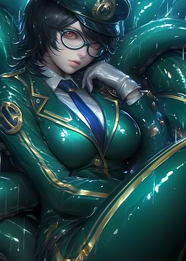 Anime Girl in Green Uniform Gaming