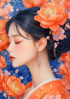 Woman with Flowers in Hair