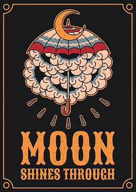 vintage umbrella & moon illustration