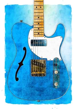 Blue Electric Guitar Watercolor