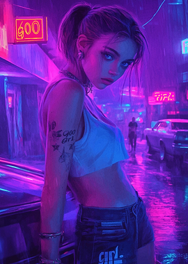 Cyberpunk Girl in Neon City