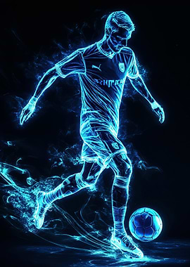 Soccer Player in Blue Flames