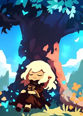 Girl Relaxing Under Tree