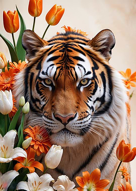 Tiger with Flowers