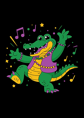 Dancing Alligator Mardi Gras Vibrant New Orleans Carnival