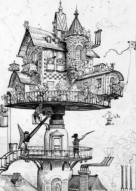 Flying House Illustration