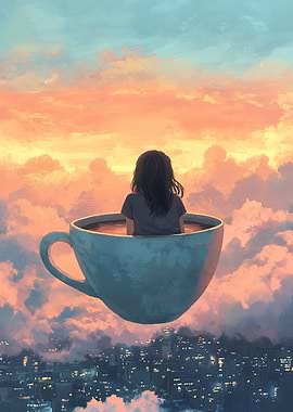 Girl in A Teacup Above City