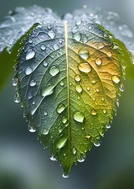 Dew Drops on Leaf