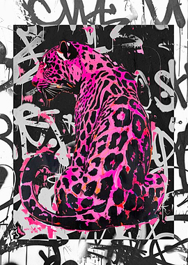 Pink Leopard Graffiti Art