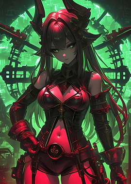 Anime Girl with Horns Gaming