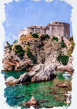 Coastal Fortress Watercolor Dubrovnik