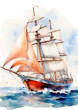 Sailing Ship Watercolor