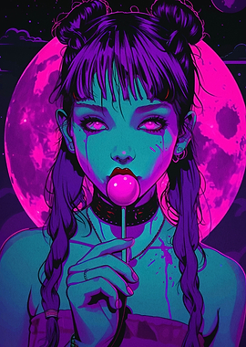 Cyberpunk Girl with Lollipop