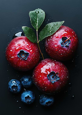 Blueberries and Green Leaves