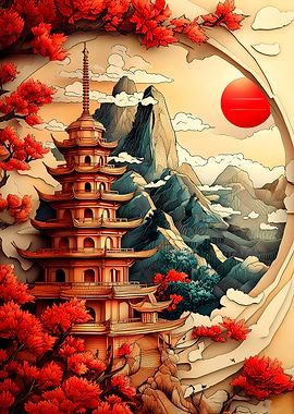 Japanese Pagoda Landscape
