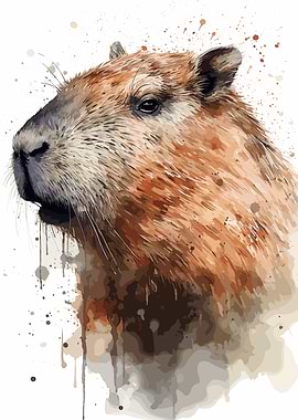 Capybara Watercolor Portrait