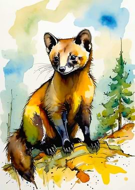 Watercolor Pine Marten